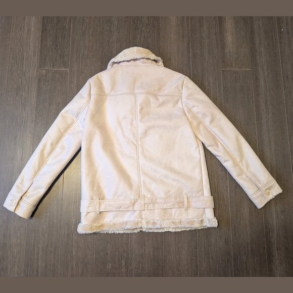 Forever 21 Faux Fur Lined Sherpa Moto Jacket, Cream, Size M - Picture 4 of 13